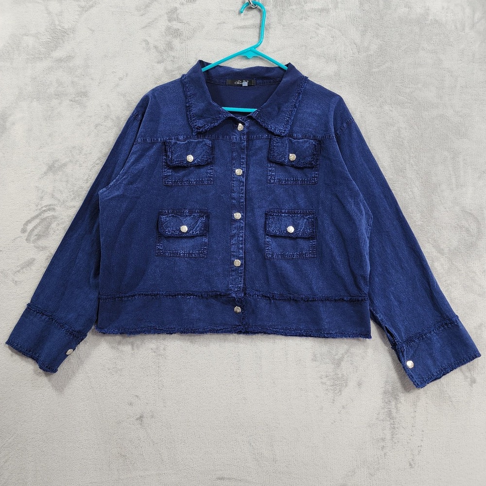 Giocam Jacket Women L Blue Cotton Frayed Hem Pockets Steampunk Victorian Cowgirl
